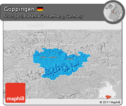 Political 3D Map of Göppingen, lighten, desaturated