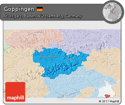 Political 3D Map of Göppingen, lighten