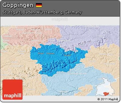 Political 3D Map of Göppingen, lighten
