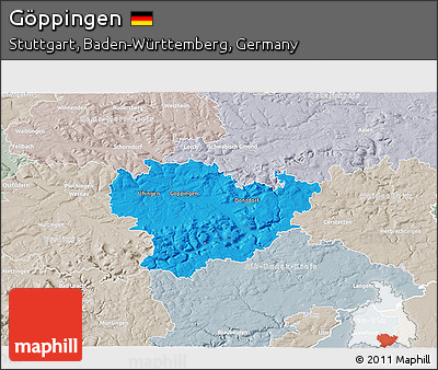 Political 3D Map of Göppingen, lighten, semi-desaturated