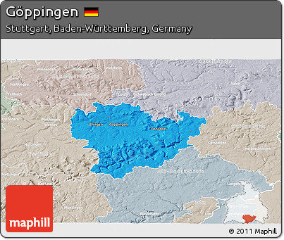 Political 3D Map of Göppingen, lighten, semi-desaturated