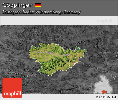 Satellite 3D Map of Göppingen, darken, desaturated
