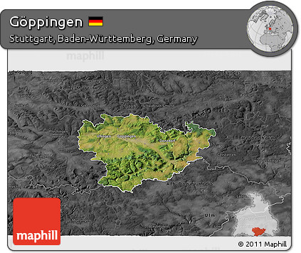 Satellite 3D Map of Göppingen, darken, desaturated