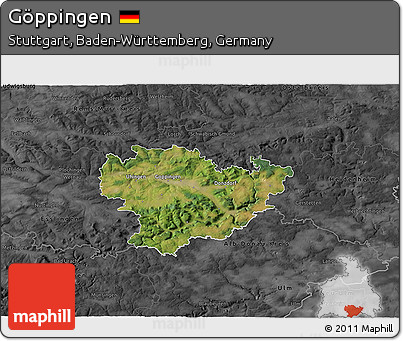 Satellite 3D Map of Göppingen, darken, desaturated