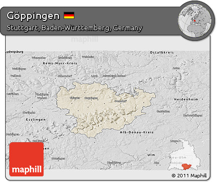 Shaded Relief 3D Map of Göppingen, desaturated