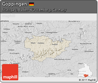 Shaded Relief 3D Map of Göppingen, desaturated