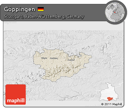 Shaded Relief 3D Map of Göppingen, lighten, desaturated