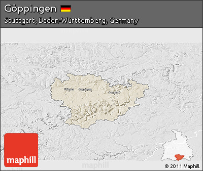 Shaded Relief 3D Map of Göppingen, lighten, desaturated