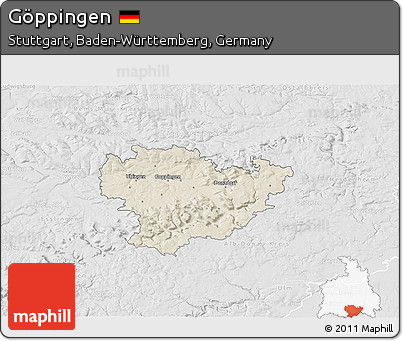 Shaded Relief 3D Map of Göppingen, lighten, desaturated
