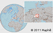 Gray Location Map of Göppingen, highlighted grandparent region, within the entire country, hill shading