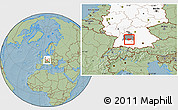 Savanna Style Location Map of Göppingen, highlighted country, highlighted parent region, hill shading
