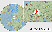Savanna Style Location Map of Göppingen, highlighted grandparent region, hill shading