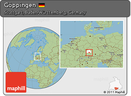 Savanna Style Location Map of Göppingen, highlighted parent region, within the entire country