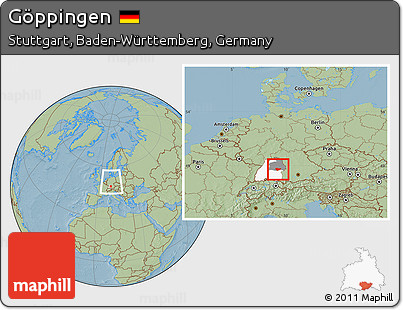 Savanna Style Location Map of Göppingen, highlighted parent region, highlighted grandparent region, within the entire country, hill shading