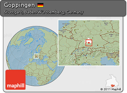 Savanna Style Location Map of Göppingen, highlighted parent region, hill shading