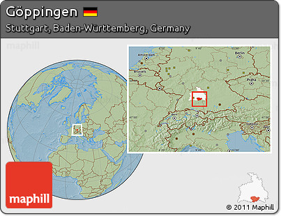 Savanna Style Location Map of Göppingen, highlighted parent region, hill shading