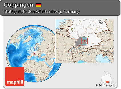 Shaded Relief Location Map of Göppingen, highlighted country, highlighted grandparent region