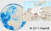 Shaded Relief Location Map of Göppingen, highlighted country, highlighted parent region, within the entire country