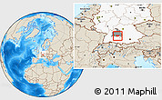 Shaded Relief Location Map of Göppingen, highlighted country, highlighted parent region