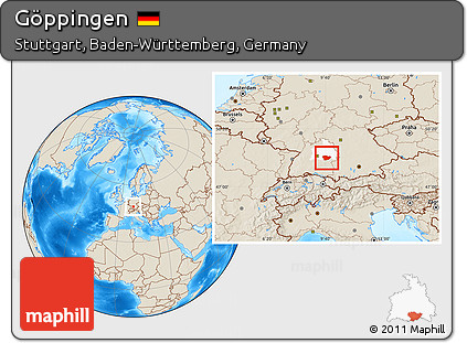 Shaded Relief Location Map of Göppingen, highlighted parent region