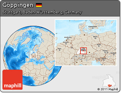 Shaded Relief Location Map of Göppingen, highlighted parent region, highlighted grandparent region, within the entire country