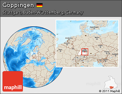Shaded Relief Location Map of Göppingen, highlighted parent region, highlighted grandparent region, within the entire country