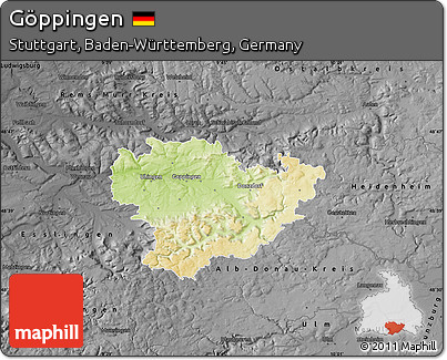 Physical Map of Göppingen, darken, desaturated