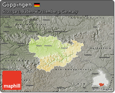 Physical Map of Göppingen, darken, semi-desaturated