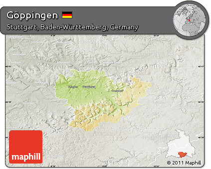 Physical Map of Göppingen, lighten, semi-desaturated