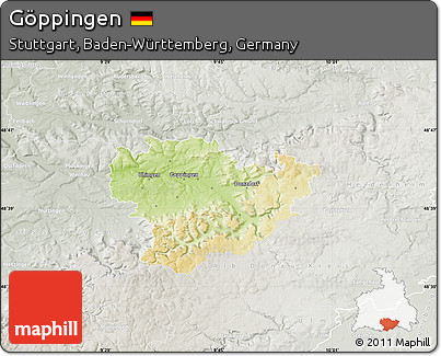 Physical Map of Göppingen, lighten, semi-desaturated