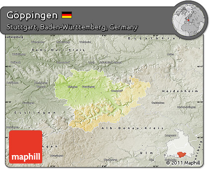 Physical Map of Göppingen, semi-desaturated