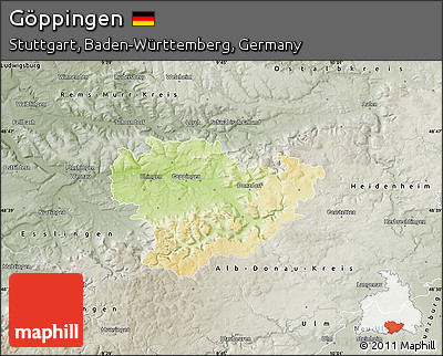 Physical Map of Göppingen, semi-desaturated