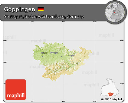 Physical Map of Göppingen, single color outside