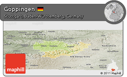 Physical Panoramic Map of Göppingen, semi-desaturated