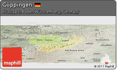 Physical Panoramic Map of Göppingen, semi-desaturated