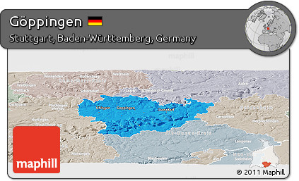 Political Panoramic Map of Göppingen, lighten, semi-desaturated
