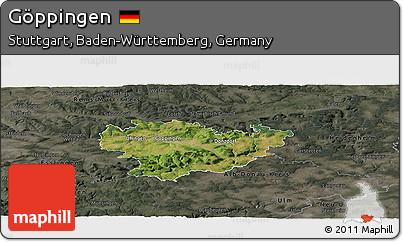 Satellite Panoramic Map of Göppingen, darken, semi-desaturated