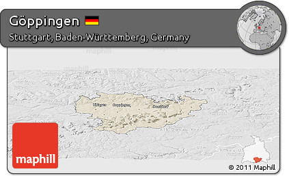 Shaded Relief Panoramic Map of Göppingen, lighten, desaturated