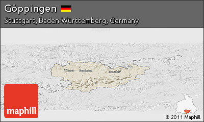 Shaded Relief Panoramic Map of Göppingen, lighten, desaturated