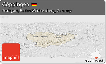 Shaded Relief Panoramic Map of Göppingen, lighten, desaturated