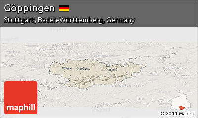 Shaded Relief Panoramic Map of Göppingen, lighten