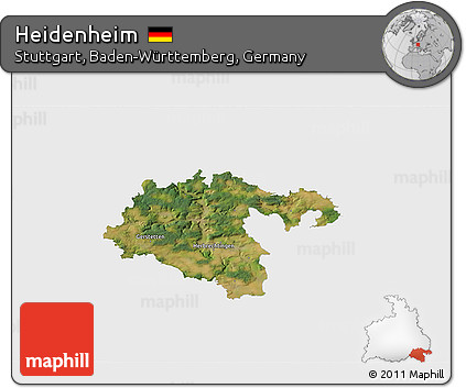 Satellite 3D Map of Heidenheim, single color outside