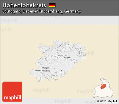 Classic Style 3D Map of Hohenlohekreis, single color outside