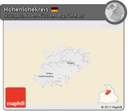 Classic Style 3D Map of Hohenlohekreis, single color outside