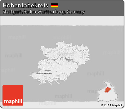 Gray 3D Map of Hohenlohekreis, single color outside