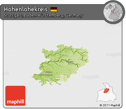 Physical 3D Map of Hohenlohekreis, single color outside