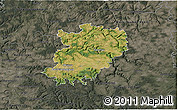 Satellite 3D Map of Hohenlohekreis, darken, semi-desaturated