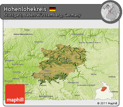 Satellite 3D Map of Hohenlohekreis, physical outside
