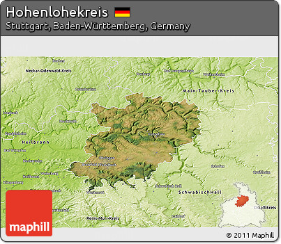 Satellite 3D Map of Hohenlohekreis, physical outside