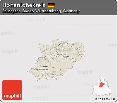 Shaded Relief 3D Map of Hohenlohekreis, single color outside